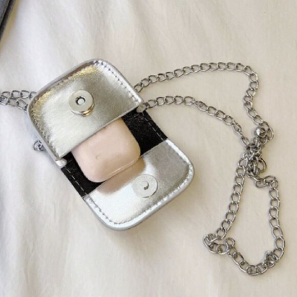 Mini Glossy Silver Patent Leather Crossbody Bag – W/Saturn Planet Detail - Picture 4 of 6